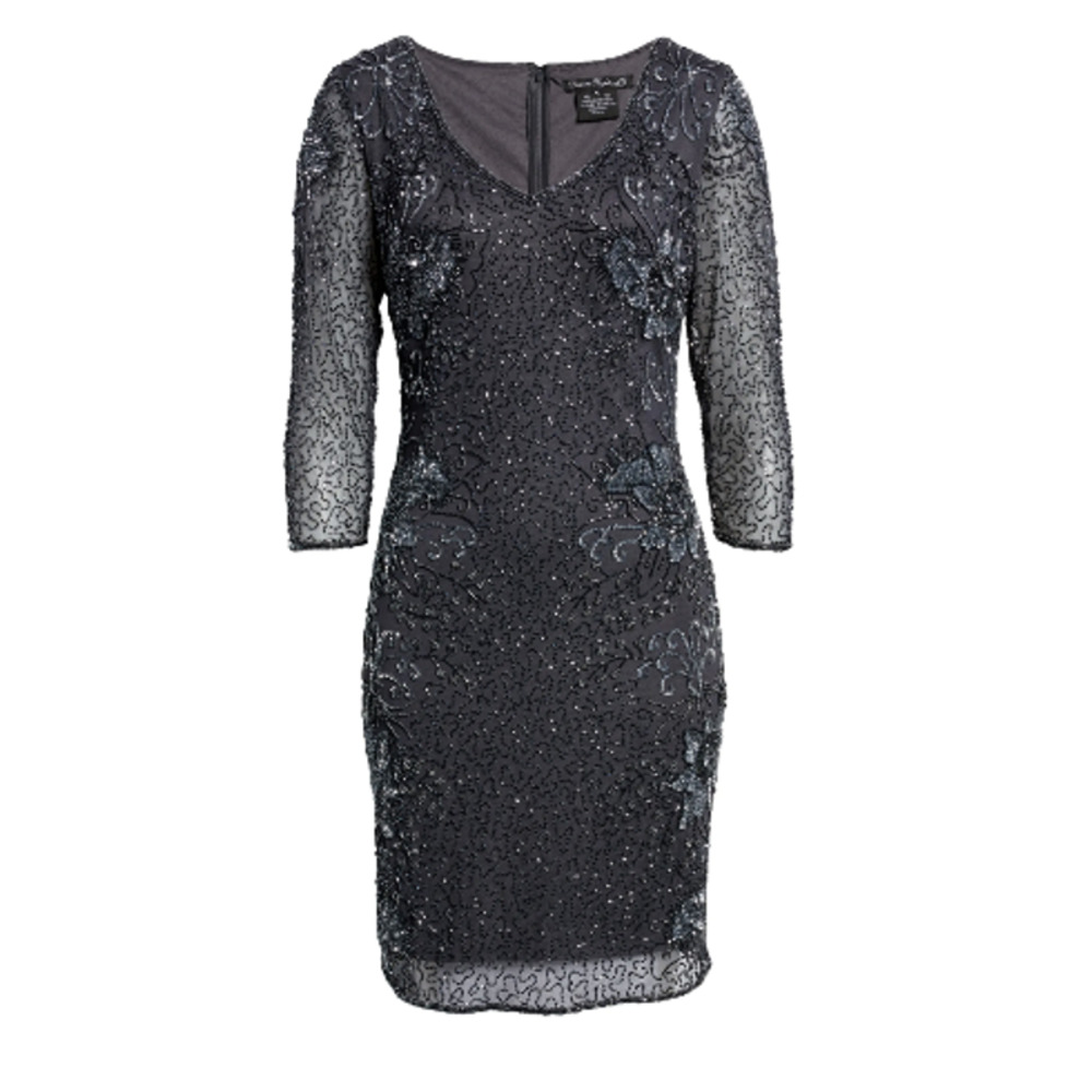 Pisarro Nights NWT Beaded V-neck Cocktail Dress Slate sz 14
